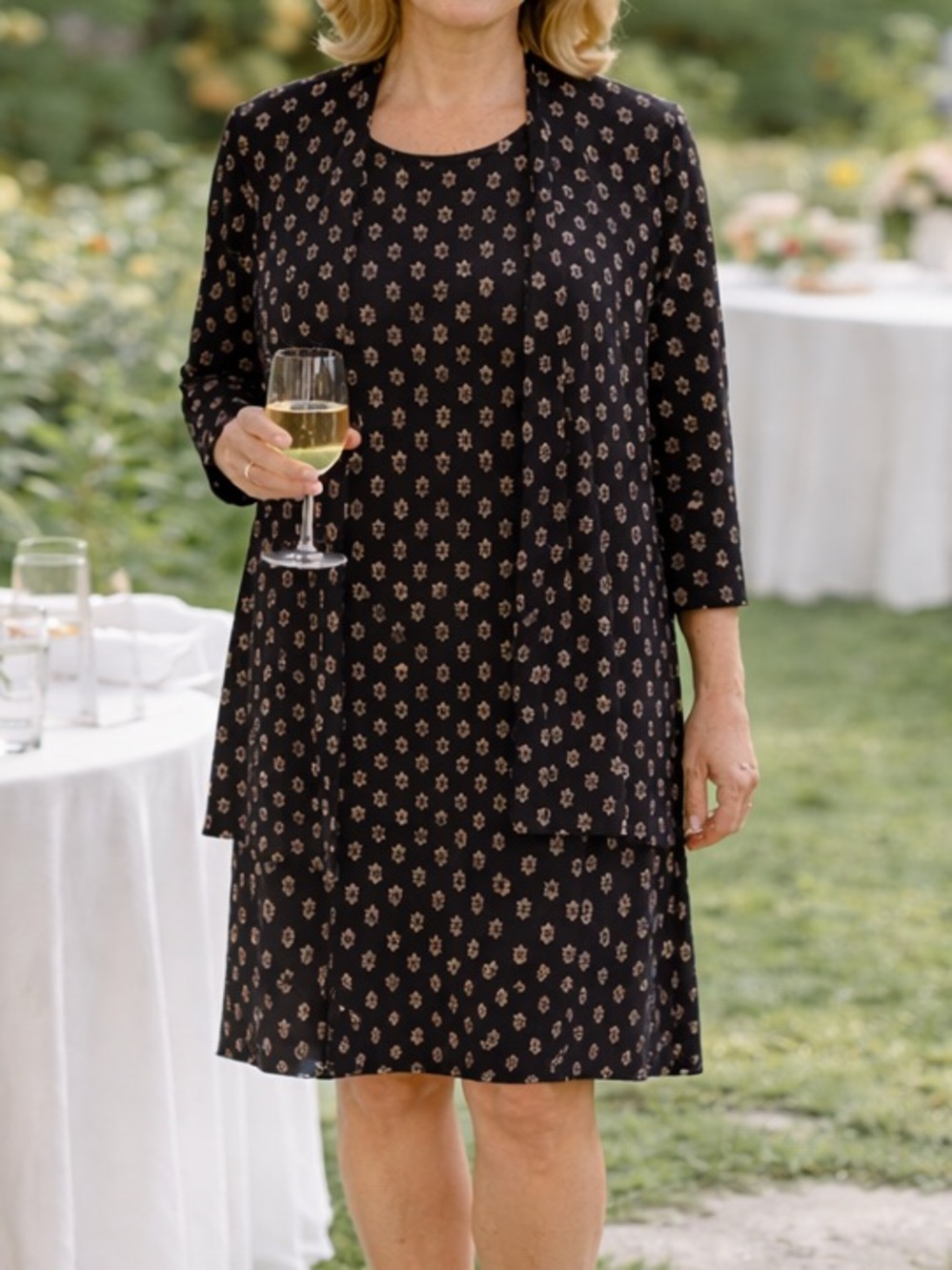 J. Jill Wearever Dress & Cardigan Set NWT Size M Black Print